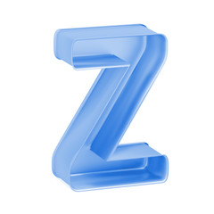 Blue baking cake pan, cookie cutter or toy mold like capital letter Z on white background, 3D rendered font image