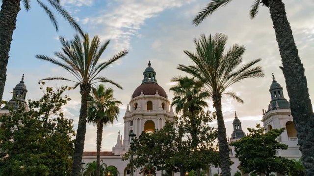 Sunset timelapse of the famous Pasadena City Hall at Los Angeles County, California