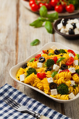 Salad with pasta and feta cheese
