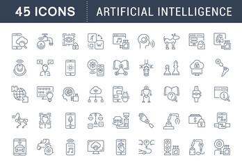 Set Vector Line Icons of Artificial Intelligence.