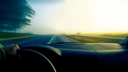 Obraz premium Inside car driving fast