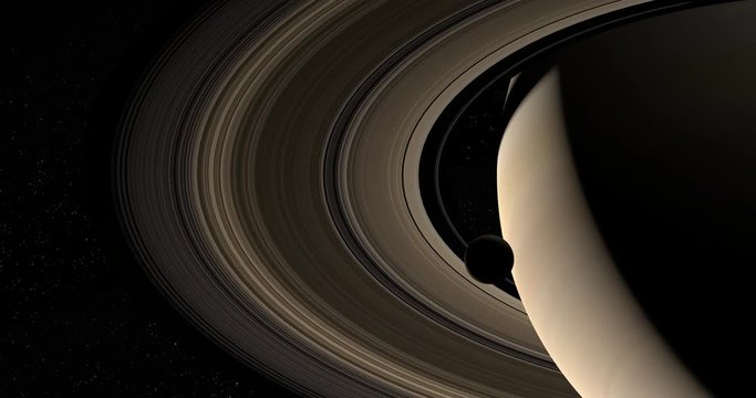 Moon orbiting around the Saturn planet