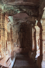 Cave 4 : Carved figure of Indrabhuti Gautama. Badami caves, Badami, Karnataka.