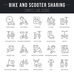 Set Vector Line Icons of Bike and Scooter Sharing.