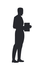 Man with Book in Hands Side View Black Silhouette