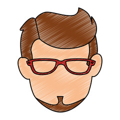 young man avatar head with glasses character