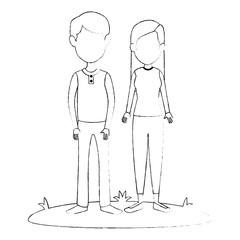 young couple in grass avatars characters