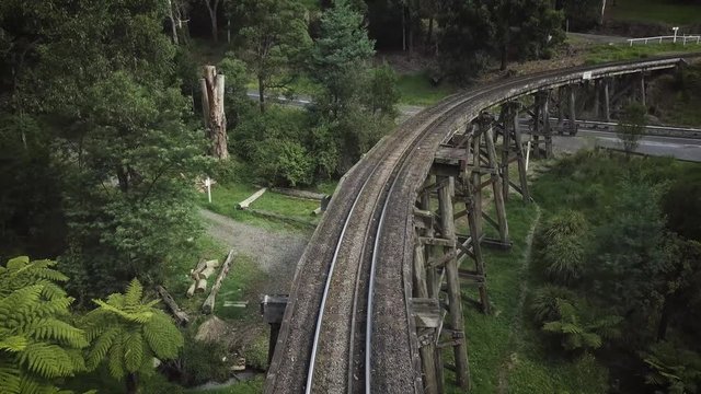 Flying above the Puffing Billy Trestle Bridge in Melbourne Australia