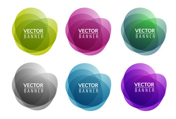 Set of colorful round abstract banners overlay shape. Graphic banners design. Label graphic fun tag concept