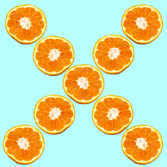 水色のバックとクロスに並んだオレンジ