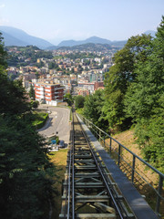 Fototapeta na wymiar Funicular Transportation from Paradiso to top of Monte San Salvatore, Lugano, Switzerland