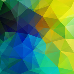 Background made of yellow, blue, green triangles. Square composition with geometric shapes. Eps 10