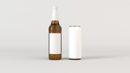 Mock up of beer bottle and can with blank label - 214066902