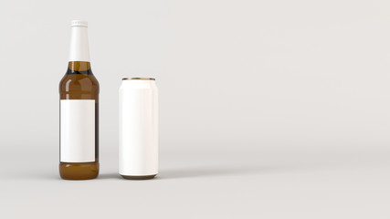 Mock up of beer bottle and can with blank label