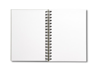 Blank open spiral notebook isolated on white