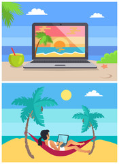Screen and Freelancer Set Vector Illustration