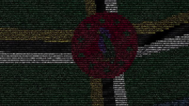 Waving flag of Dominica made of text symbols on a computer screen. Conceptual loopable animation