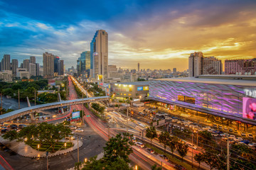Industrial road at night in Bangkok, Thailand