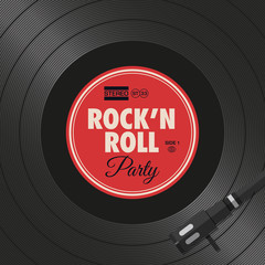 Poster, flyer rock’n roll party, vinyl style. Editable vector design.