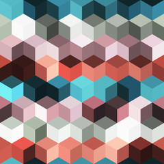 Obraz premium Hexagon grid seamless vector background. Cool polygons with bauhaus corners geometric graphic design. Trendy colors hexagon cells pattern for game background. Hexagonal shapes modern backdrop.