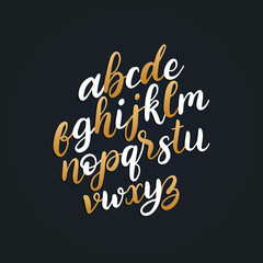 Vector hand lettering alphabet.Calligraphy font letters on black background.