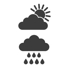 Cloud sun and rain icons on white background.