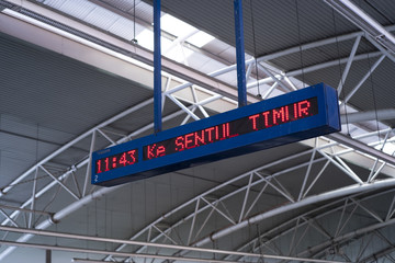 Obraz premium Platfrom information board shown next time bound for Sentul Timur in Kuala lumpur