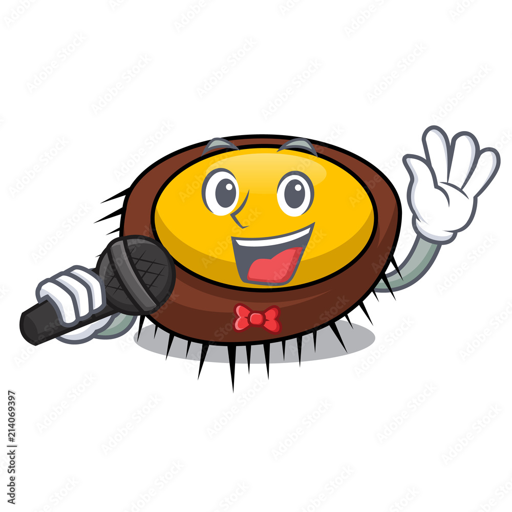 Sticker Singing sea urchin mascot cartoon