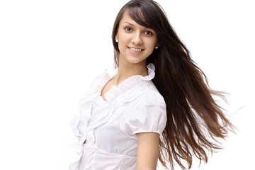 The beautiful business woman on a white background