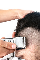 men's haircut with a typewriter