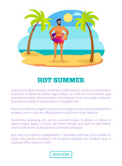 Fototapeta na wymiar Hot Summer Web Poster Tropical Beach and Athlet