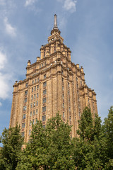building of Latvian Academy of Sciences, view through the trees
