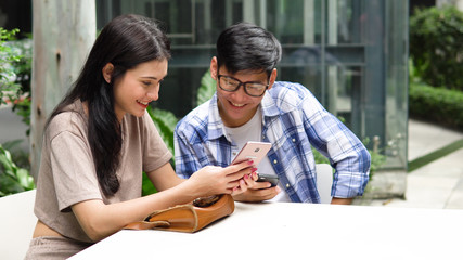 Couples are happy to talk and shopping.