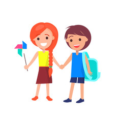 Boy and Girl Holding Hands Isolated Illustration