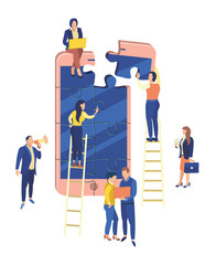 Team work. People in the web business. Vector illustration