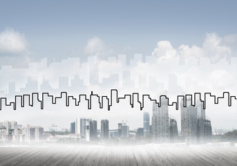 Background image with city center view as modern business life concept