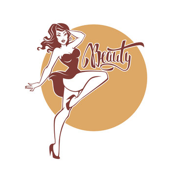 sexy and beauty retro pinup girl and lettering beauty for your logo or label design