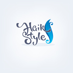 Hair Style, handdrawn lettering composition and hair swirl for your logo, label, emblem