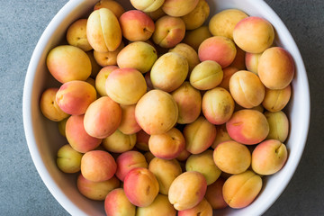 Raw Ripe Organic Orange Pile of Apricots in Big Bowl.