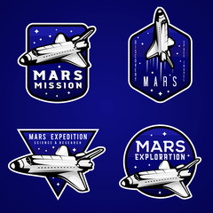 Mars mission blue logos, set of Mars themed labels - obrazy, fototapety, plakaty