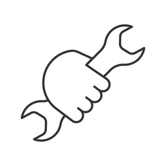 Hand holding wrench linear icon