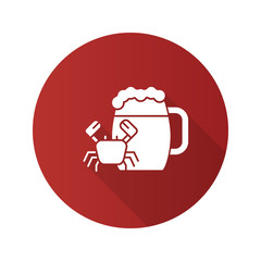 Beer mug with crab flat design long shadow glyph icon
