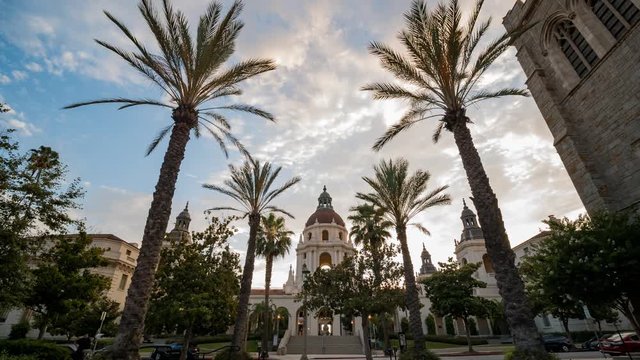 Sunset timelapse of the famous Pasadena City Hall at Los Angeles County, California
