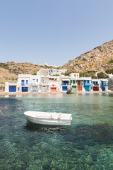 Fototapeta na wymiar Boats Moored in the Village Harbour of Klima, Milos island, Greece