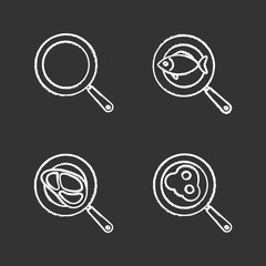 Frying pans chalk icons set