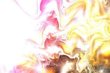 Abstract yellow and rose wavy texture. Fantasy fractal background. Digital art. 3D rendering.