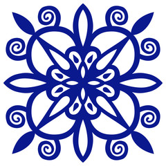 Symmetry ornament for ceramic decorative tile, navy blue ornate mosaic