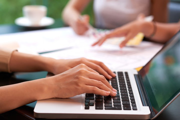 Business executive working on laptop