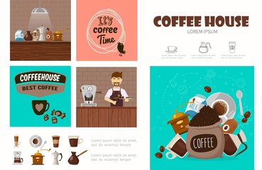 Flat Coffee Shop Infographic Concept