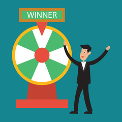 businessman with fortune wheel for gambling concept